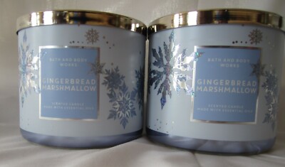 Bath & and Body Works 14.5 oz  3 WICK CANDLES Lot of 2 GINGERBREAD MARSHMALLOW