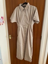 Women beige button up long shirt dress size 8