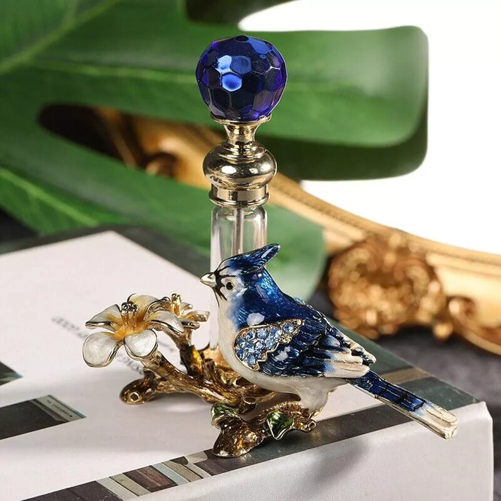 Retro Blue Bird Perfume Bottle Glass Crystal Empty Essential Oil