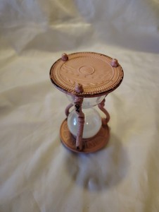 Vintage Pink Painted Metal and Glass Hourglass 5 Minute sand Timer shabby chic