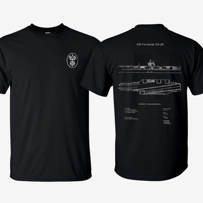 USS Forrestal CV-59 Blueprint Double Sides Heavy Cotton T-Shirt/Hoodie Vintage