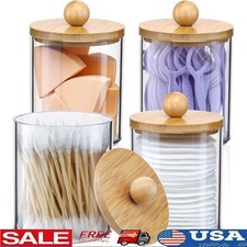 Apothecary Jar Set W/ Bamboo Lids Storage Containers Bathroom Organization New