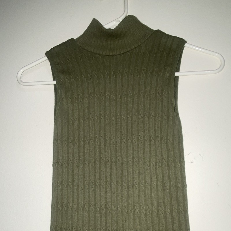 Maternity S Green Solid Ribbed Knit Sleeveless Turtleneck Camisole Top