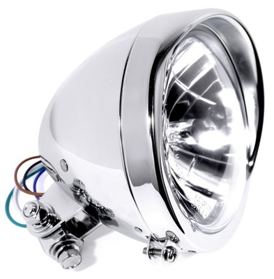 5¾'' Scheinwerfer Chrom Klarglas H4 Plain f Harley-Davidson Chopper Universal ECE
