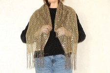 Vintage lace scarf, Black and Gold Semi sheer shawl, Sparkly Evening Wear