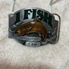 Vintage Siskiyou 1986 Belt Buckle Bass Fishing Made In USA F-40 Pewter Enamel