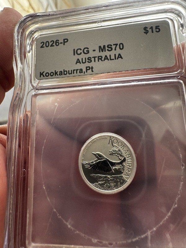 1/10 PLATINUM 2026-P Australia $15 Kookaburra Platinum 0.9995 Coin ICG MS70 