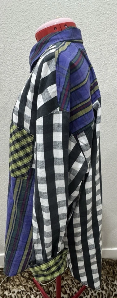 Camisa grande de manga larga con botones y retazos a cuadros Maeve Anthropologie Foto 4 de 4