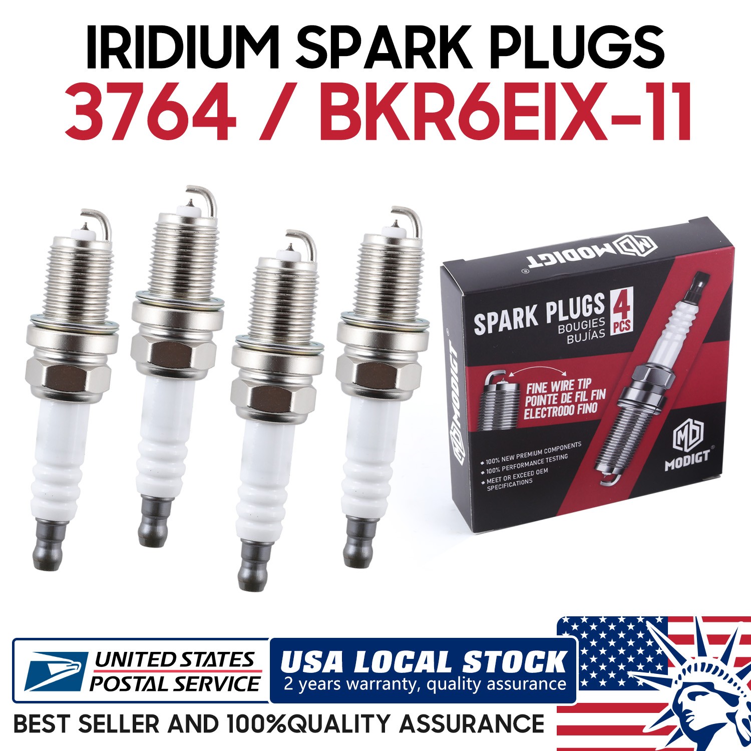 4PCS BKR6EIX-11 For NGK 3764 Spark Plugs Iridium IX BKR6EIX11 US FREE SHIPPING