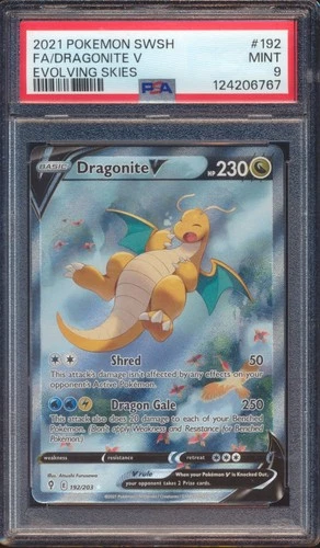 2021 POKEMON EVOLVING SKIES DRAGONITE V FULL ART #192 PSA 9!