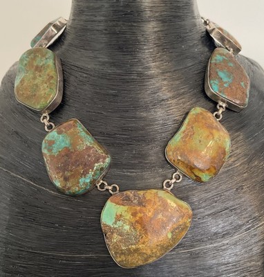 Navajo Native American Sterling Silver & Turquoise Medallions 20  Necklace