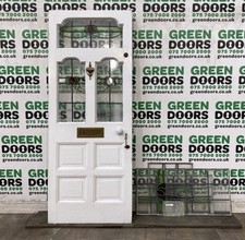 1930s LEADED FRONT DOOR GLASS STAINED GLASS ANTIQUE VINTAGE RECLAIMED WOOD USED