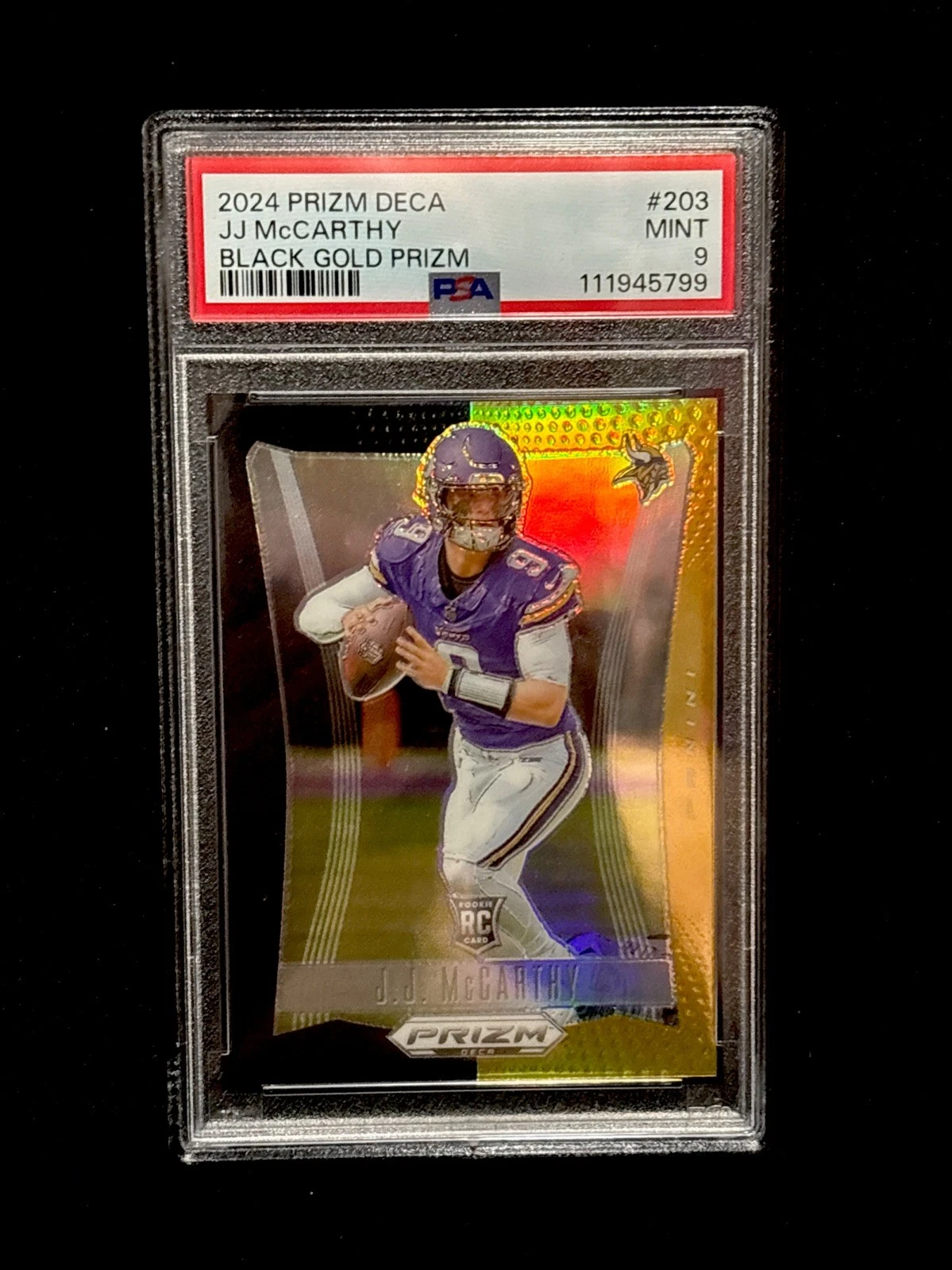 JJ McCarthy Panini Prizm Deca #203 Black Gold