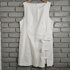 BHLDN Anthropologie Dress XL White Bow Side Slit Mini Sleeveless Bridal Grad