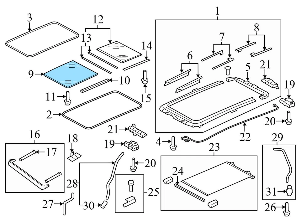 AUDI Q5 2014-2017 - Techo corredizo delantero/techo corredizo panel de vidrio 8R0877055A Foto 3 de 4