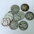 MERCURY SILVER DIMES LOT OF 10, 90% SILVER CIRCULATED COINS FREE SHIPPING #8990