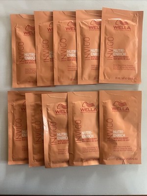 Lot of 10 WELLA Invigo Nutri-Enrich (5) Shampoo & (5) Mask Packets 15 ml/packet
