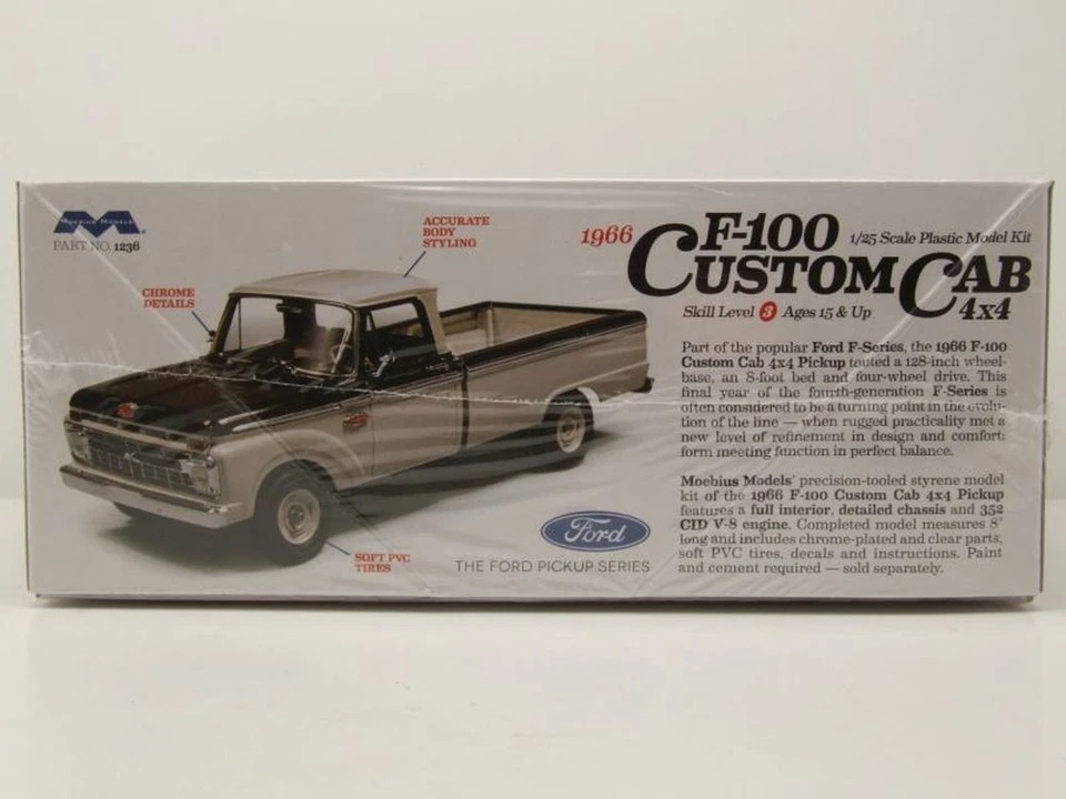 Ford F-100 Personnalisée Cab 4x4 Pick Up 1966 Kit Plastique Modèle 1:25 Moebius - Photo 3/4