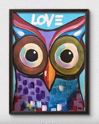 Original Expressionist 12x16 Acrylic Painting Multicolor ''Love'' Owl Wall Art