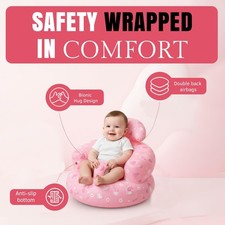Inflatable Baby Seat with Pump, Portable Floor Chair for Infants 3 Months Pink