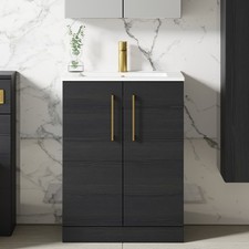 Nuie Arno Floor Standing 2-Door Vanity Unit & Basin-2 600mm - Charcoal Woodgrain