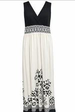 Cato Maxidress Medium Black Cream Sleeveless Empire Waist Floral Boho Stretch