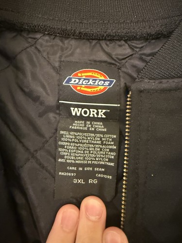 Dickies Black Work Jacket Quilted Lining 3XL Regular Zip Front Heavyweight Coat - Picture 4 of 5