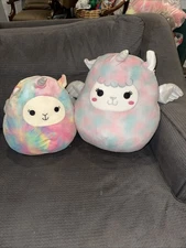 Two  'Squishmallows' by Kellytoy 12” Unicorn & 16” Llama Unicorn GUC No Tags