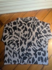 SKULL CASHMERE LEOPARD PRINT HOODED CASHMERE SWEATER SKULL BACK NWOT  SIZE XS