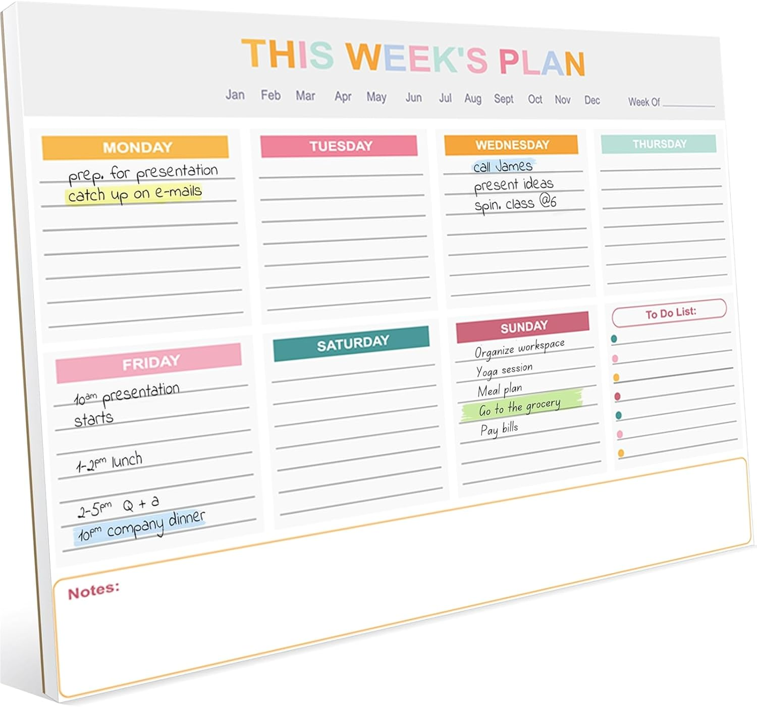 Weekly Planner Pad A4 Weekly to Do List Notepad Organiser 52 Undated Tear-Off