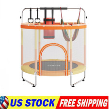 60" Trampoline for Kids Toddler 400Lbs Capacity W/ Safety Enclosure Net Gym Bar