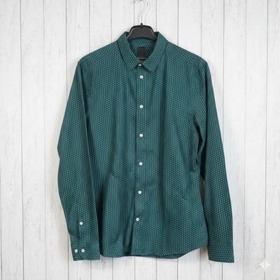 Dunkelgrün Gepunktet Slim Fit Hemd S M Herren Easy Iron Business H&M