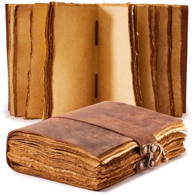 Rustic Vintage Leather Journal - Lock Closure, Antique Paper