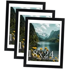 Picture Frame 3 Pack Poster Frame, Display Poster 16 x 20 with Mat 18x24 Black