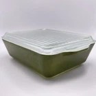 Vintage Pyrex Avocado Green Rectangular Casserole Dish w/ Glass Lid Larger Size