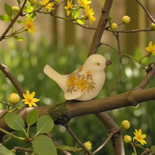 Fenton Cream Custard Satin Glass Bird Hand Painted Floral Signed Figure Vintage