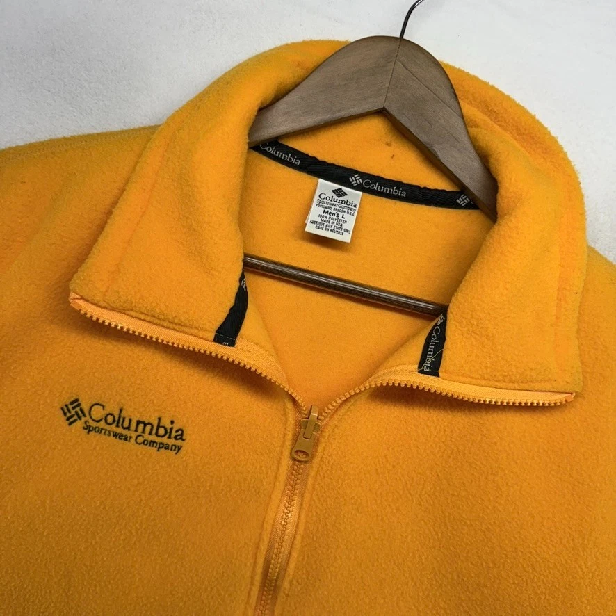 Chaleco polar Columbia vintage para hombre grande amarillo hecho en EE. UU. bordado deletreado Foto 3 de 4