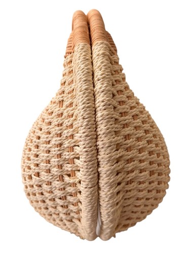 NEU Top Handle Woven Rattan Satchel Beige Braun Stroh Handtasche Runde Muschelform - Bild 9 von 10