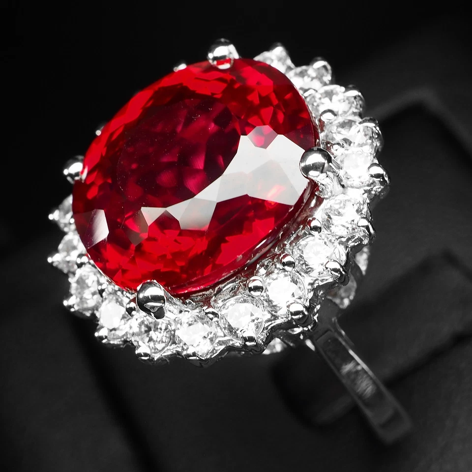 ANELLI AUREOLA FATTI A MANO ARGENTO STERLING 925 18 CT SPINELLO ROSSO... - Immagine 4 di 4
