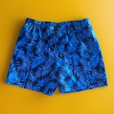Lands End Men  s Bathing Suit Swim Trunks XL 40-42 Blue Palm Print
