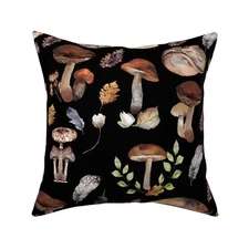 Forest Mushroom Fungi Forest Autumnal Fall Printed Square Throw Pillow Cover