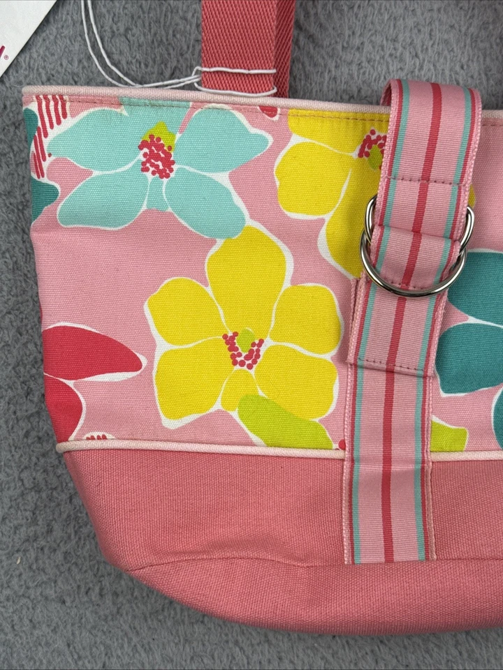 Bolso de Mano Vintage Lilly Pulitzer Palm Beach Lona Cartera Rosa Floral Etiqueta Blanca Foto 2 de 4