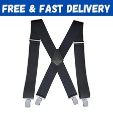CADONO Men's 2 Inch Heavy Duty Suspenders  Adjustable X-Back with Strong Black