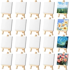 24 Pack Small Painting Canvas with Mini Easel, 4 x 4 Inch Mini Canvases with ...