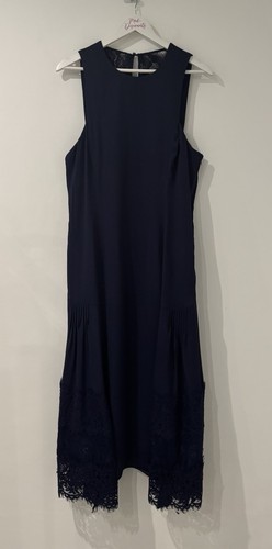 Vestido midi de ocasión Reiss 'Romi' para mujer azul marino con detalle en la espalda de encaje Reino Unido 16 ~ PVP £225 - Imagen 2 de 11