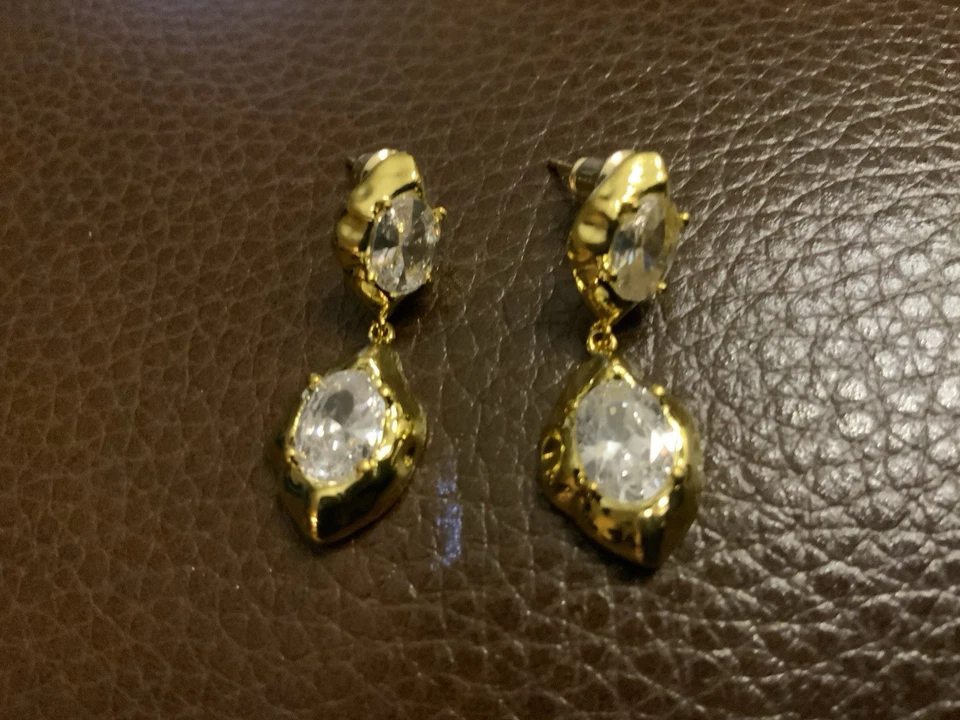 Crystal Earrings Alexis Bittar STYLE Gold Stud CZ Encrusted Geometric Boho Lava - image 4 of 4