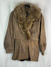 Vintage PD Furs Brown Leather Coat with Real Fur Collar Made in USA Size S