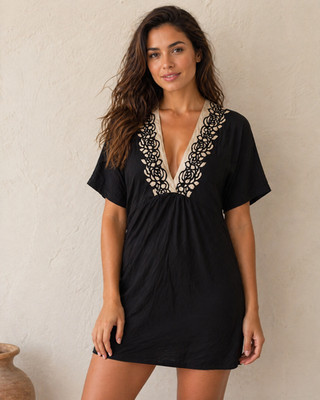 LA PERLA Anna CLUB  Elegant Black Lace-Trim Mini Dress Made in Italy  Size 8