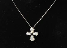 925 Sterling Cross Mother of Pearl Black Onyx & Italian 18"  Franco Link Chain