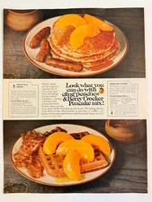Vintage 1961 Cling Peaches Betty Crocker Pancakes Food Advertisement Print